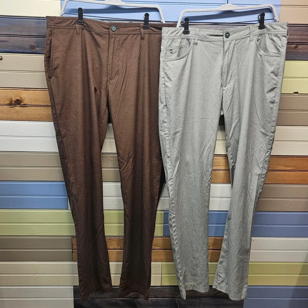 Lot of 2 Linksoul Boardwalker Golf Pants Mens 36L Brown Grey LS6153-L Stretch
